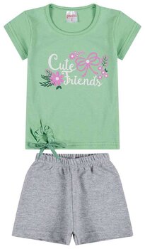 CONJUNTO BLUSA AMARRADA MEIA MALHA SHORT MOLETINHO MESCLA