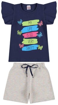 CONJUNTO BLUSA MANGA GODE COTTON E SHORT MOLETINHO